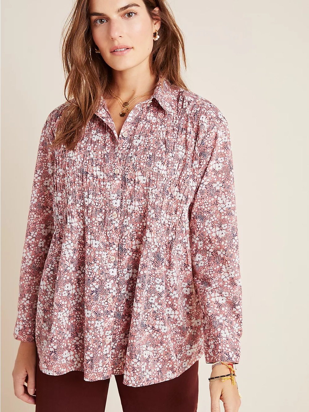 Anthropologie Pilcro The Sasha Smocked Boyfriend Buttondown Top